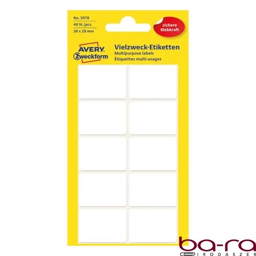 Etikett AVERY 3078 38x29 mm fehér univerzális 40 címke/doboz 5 ív/doboz