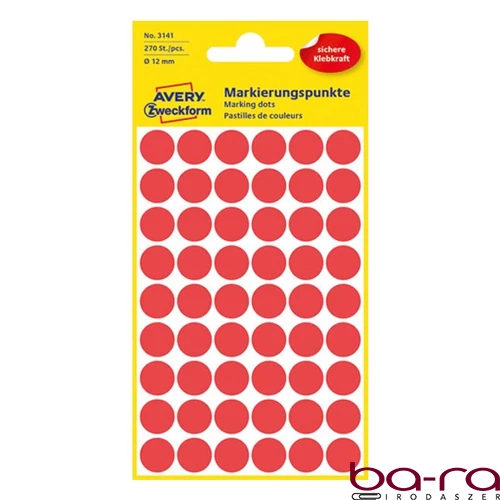 Etikett AVERY 3141 jelölőpont 12mm piros 270 darabos