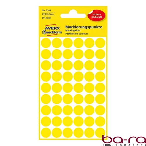 Etikett AVERY 3144 jelölőpont 12mm sárga 270 darabos