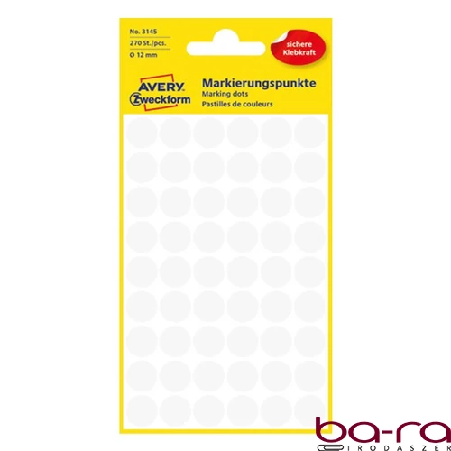 Etikett AVERY 3145 jelölőpont 12mm fehér 270 darabos