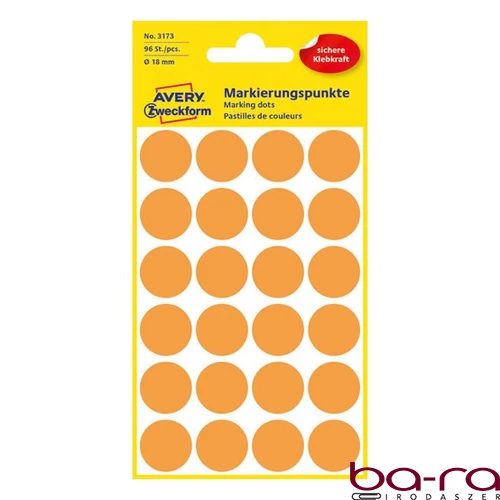 Etikett AVERY 3173 jelölőpont 18mm neon narancs 96 darabos