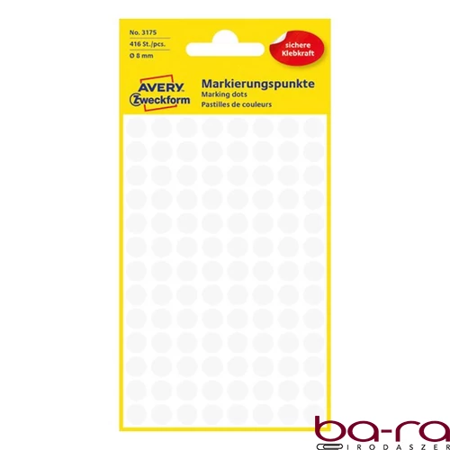 Etikett AVERY 3175 jelölőpont 8mm fehér 416 darabos