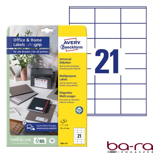 Etikett AVERY 3481-10 70x41mm univerzális 240 címke/doboz 10 ív/doboz