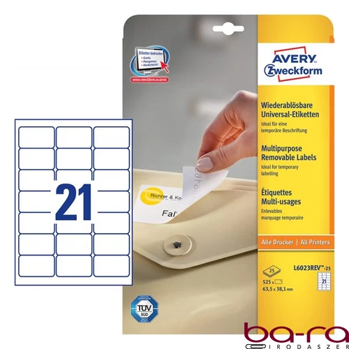 Etikett AVERY L6023REV-25 63,5X38,1 univerzális visszaszedhető 25+5 ív/doboz