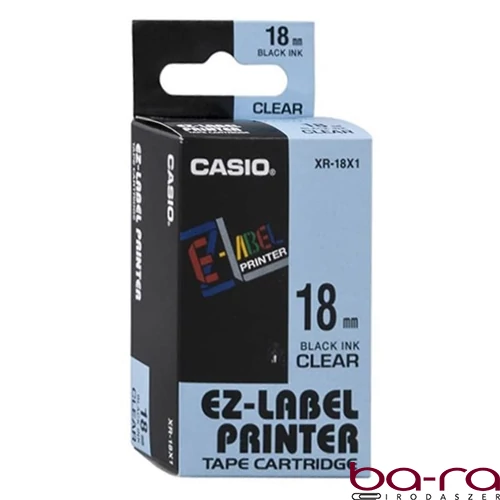 Feliratozó szalag CASIO XR 18 X1 18mm x 8m átlátszó alapon fekete írásszín