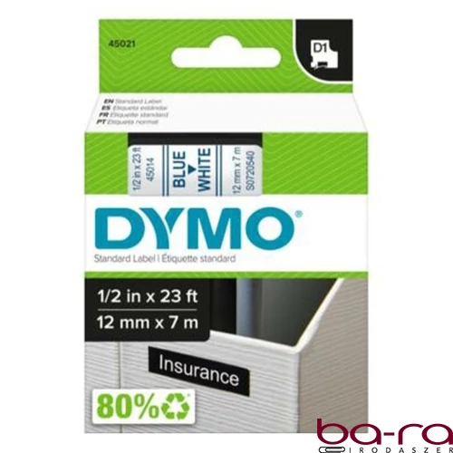 Feliratozó szalag DYMO D1 45014 12mm x 7m fehér alapon kék írásszín