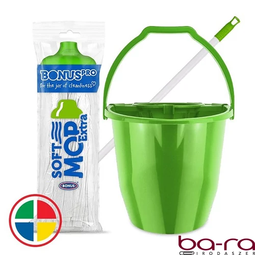 Felmosó szett BONUS extra vödör 11L+ 120cm nyél + softmop pótfej zöld