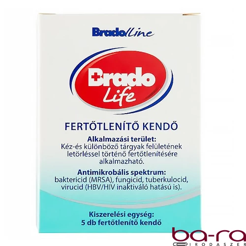 Fertőtlenítő törlőkendő BRADOLIFE 1-vel csomagolt 5 darabos