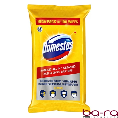 Fertőtlenítő törlőkendő DOMESTOS Lemon 100 db