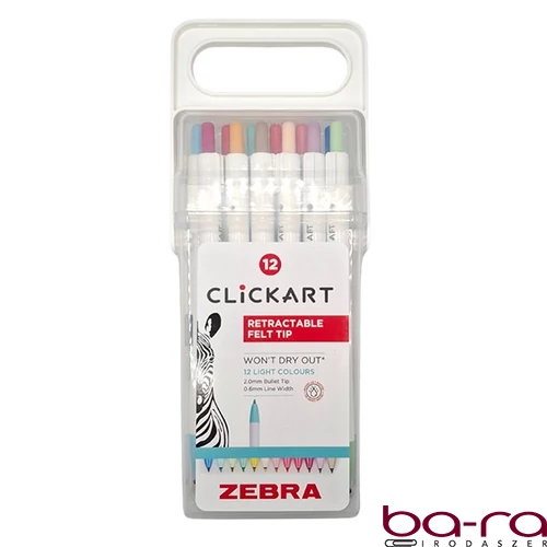 Filctoll  ZEBRA ClickArt nyomógombos vízbázisú 12 darabos