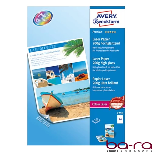 Fotópapír AVERY 2798 A/4 laser fényes 200 g 100 íves