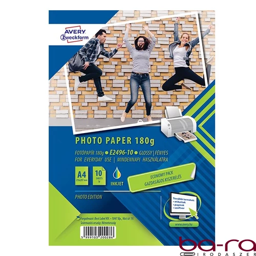 Fotópapír AVERY E2496-10 Economy 180 g fényes A/4 inkjet nyomtatóhoz 10 ív/doboz