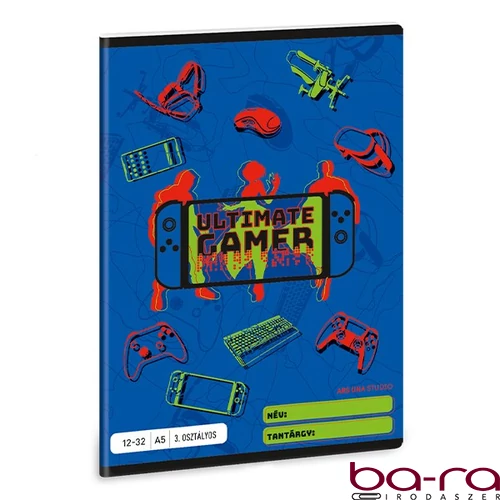Füzet ARS UNA A/5 32 lapos vonalas 12-32 III. osztályos Ultimate Gamer