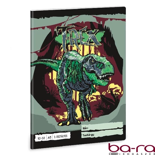 Füzet vonalas ARS UNA A/5 32 lapos 12-32 3. osztályos T-Rex