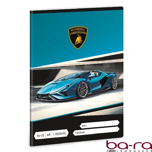 Füzet vonalas ARS UNA A/5 32 lapos 14-32 1. osztályos Lamborghini türkiz