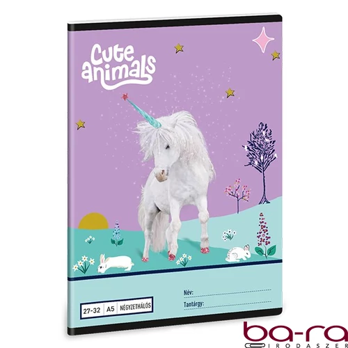 Füzet kockás ARS UNA A/5 32 lapos 27-32 Cute Animals-Unicorn