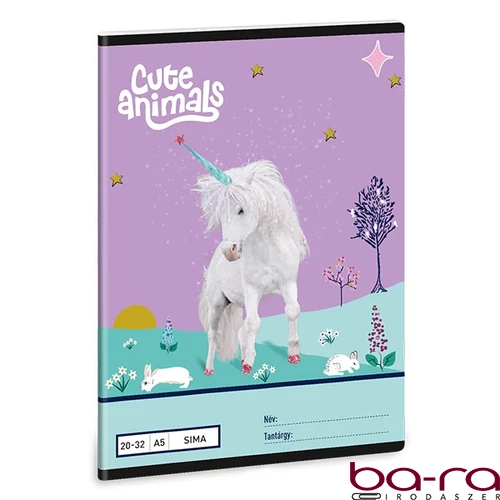 Füzet sima ARS UNA A/5 32 lapos 20-32 Cute Animals-Unicorn