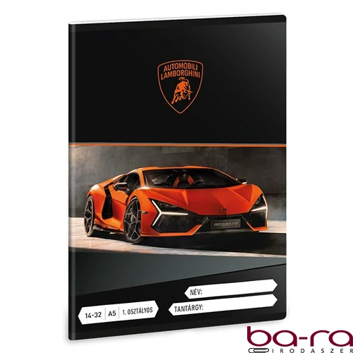Füzet vonalas ARS UNA A/5 32 lapos 14-32 1. osztályos Lamborghini narancssárga