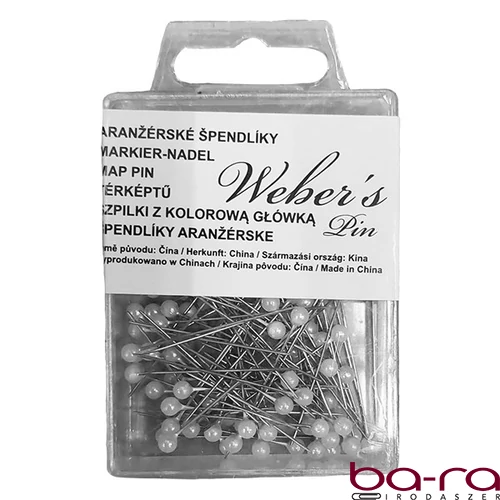 Gombostű WEBER`S műanyag dobozban fehér fejjel