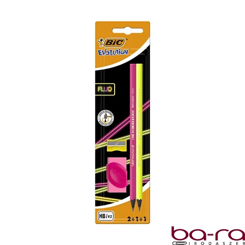 Grafitceruza BIC Eco Evolution Black HB hatszögletű 2 darabos neon+radír+hegyező