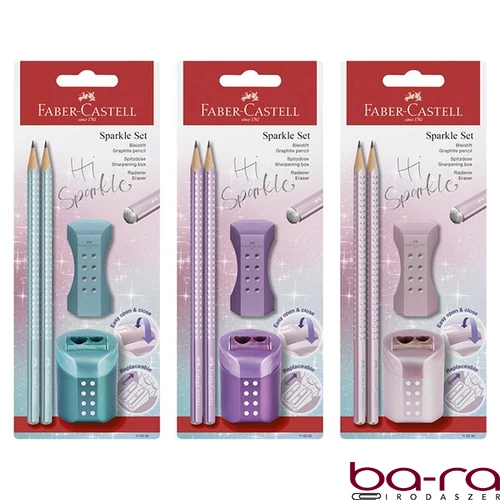 Grafitceruza szett FABER-CASTELL Sparkle gyöngyházfényű metál + hegyező és radír
