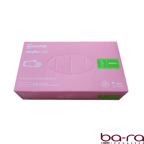 Gumikesztyű egyszer használatos nitril púdermentes pink S 7 100 darabos