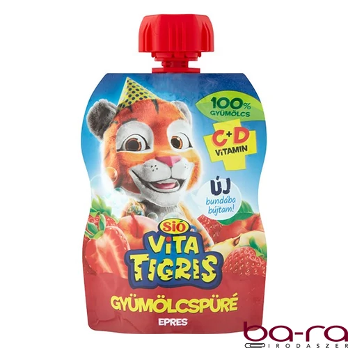 Gyümölcspüré SIÓ Vitatigris Eper 100% 90 g