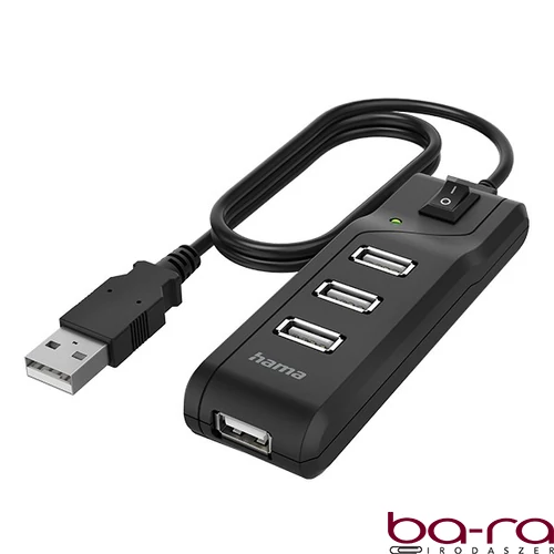 Kábel elosztó HAMA USB 2.0 + 4xUSB 2.0 kapcsolós fekete