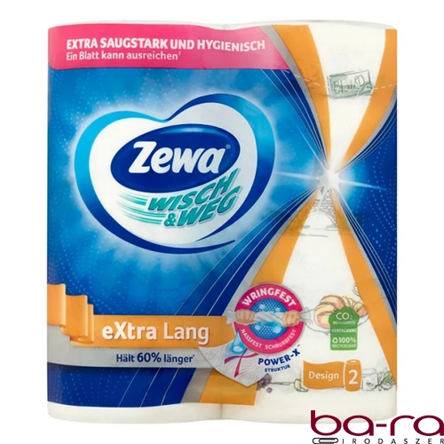 Kéztörlő tekercses háztartási ZEWA Wisch&Weg Extra Long Design 2 rétegű 2 tekercses