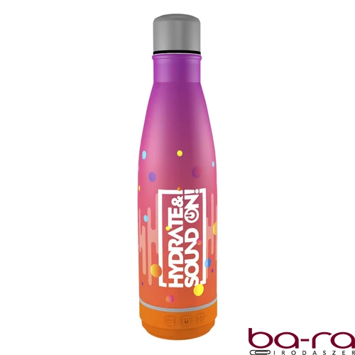 Kulacs duplafalú NEBULO fém Hydrate & SoundON Bluetooth hangszóróval 460 ml rózsa-narancs