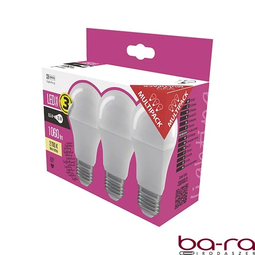 LED izzó EMOS E27 9,5W meleg fény 2700K 3 darabos
