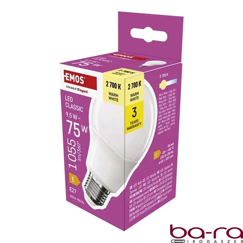 LED izzó EMOS E27 9,5W meleg fény 2700K