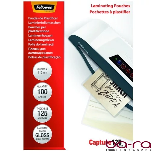 Lamináló fólia FELLOWES 83x113 mm 125 mikron fényes 100/csom