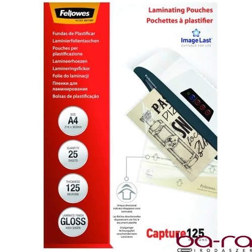 Lamináló fólia FELLOWES A/4 125 mikron fényes 25/csom