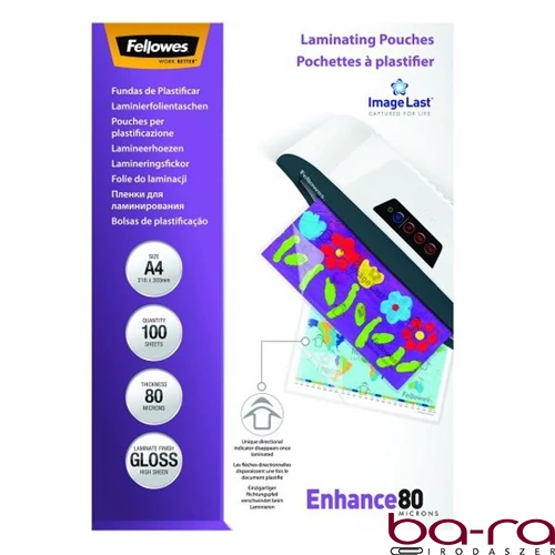 Lamináló fólia FELLOWES A/4 80 mikron fényes 100/csom