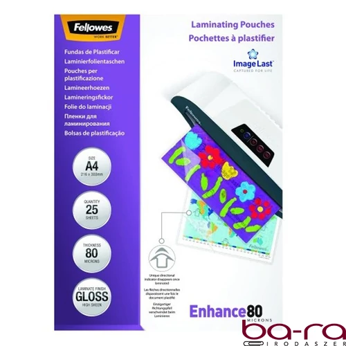 Lamináló fólia FELLOWES A/4 80 mikron fényes 25/csom