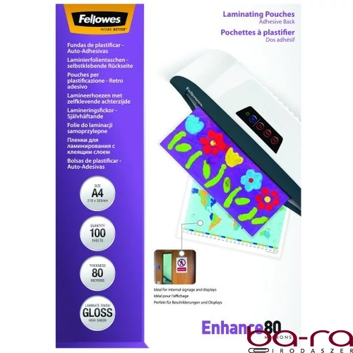 Lamináló fólia FELLOWES A/4 80 mikron fényes öntapadó 100/csom