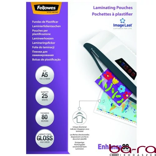 Lamináló fólia FELLOWES A/5 80 mikron fényes 25/csom