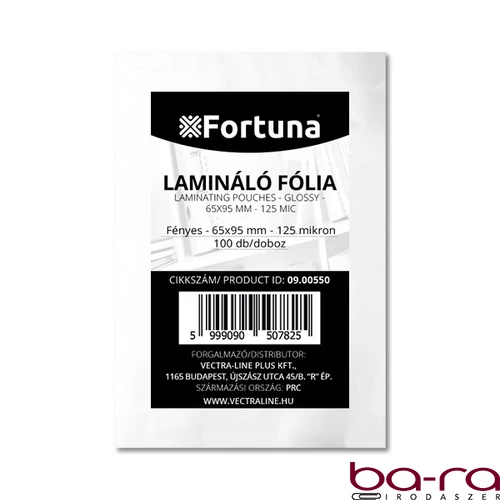 Lamináló fólia FORTUNA 65x95mm 125 mikron fényes 100/dob