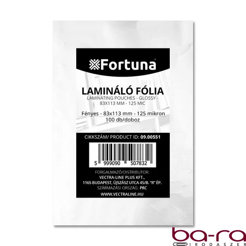 Lamináló fólia FORTUNA 83x113mm 125 mikron fényes 100/dob