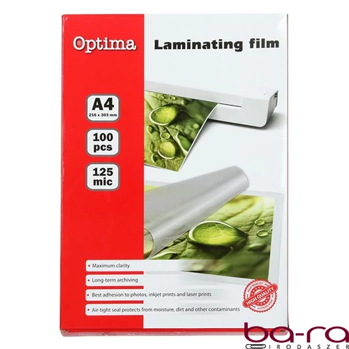 Lamináló fólia OPTIMA A/4 125 mikron fényes 100/csom