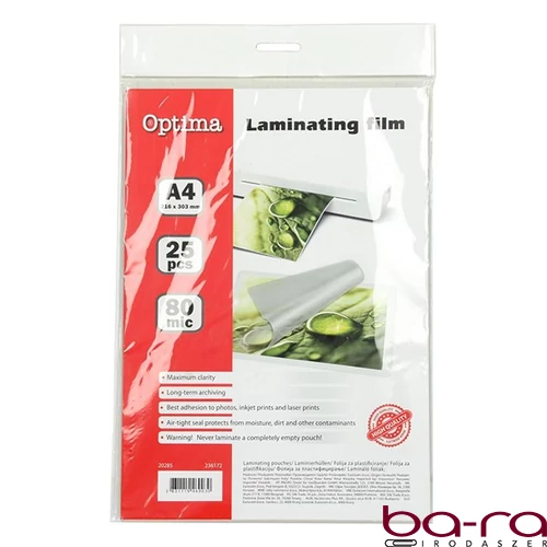 Lamináló fólia OPTIMA A/4 80 mikron fényes 25/csom