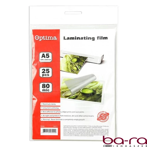 Lamináló fólia OPTIMA A/5 80 mikron fényes 25/csom