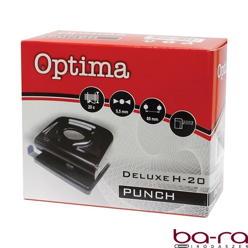 Lyukasztó OPTIMA H-20 2 lyukú fém 20 lap fekete