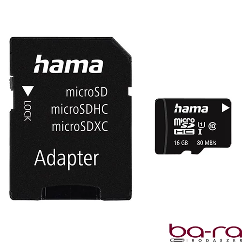Memóriakártya HAMA microSDHC 16 GB + adapter