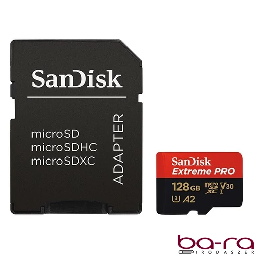 Memóriakártya SANDISK microSDXC Extreme PRO U3 V30 128 GB  + adapter