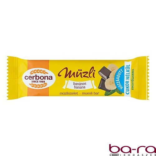 Müzliszelet CERBONA csokoládés és banános kakaós bevonóval 20 g