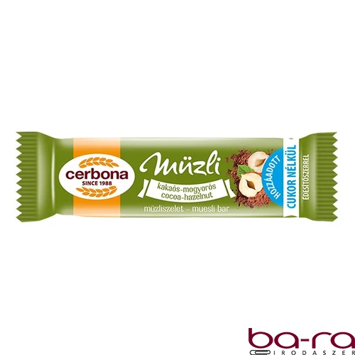 Müzliszelet CERBONA kakaós és mogyorós cukormentes 20 g
