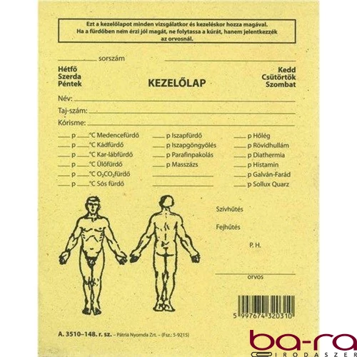 Nyomtatvány fizikoterápia kezelőlap PÁTRIA 118x150mm