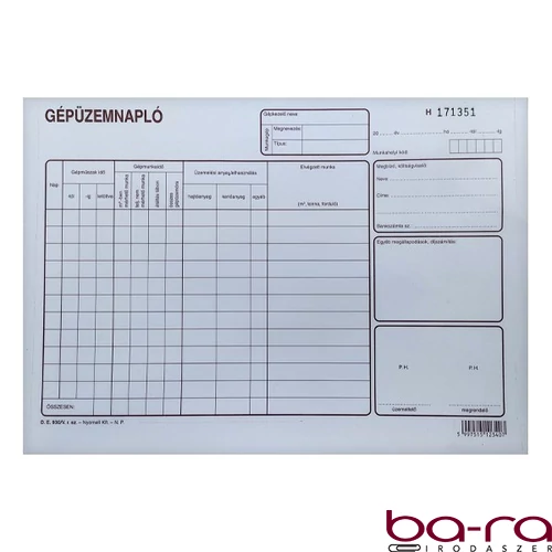 Nyomtatvány gépüzemnapló  A/4 25x3